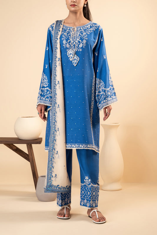 Azure Bloom – 3-Piece Embroidered Suit